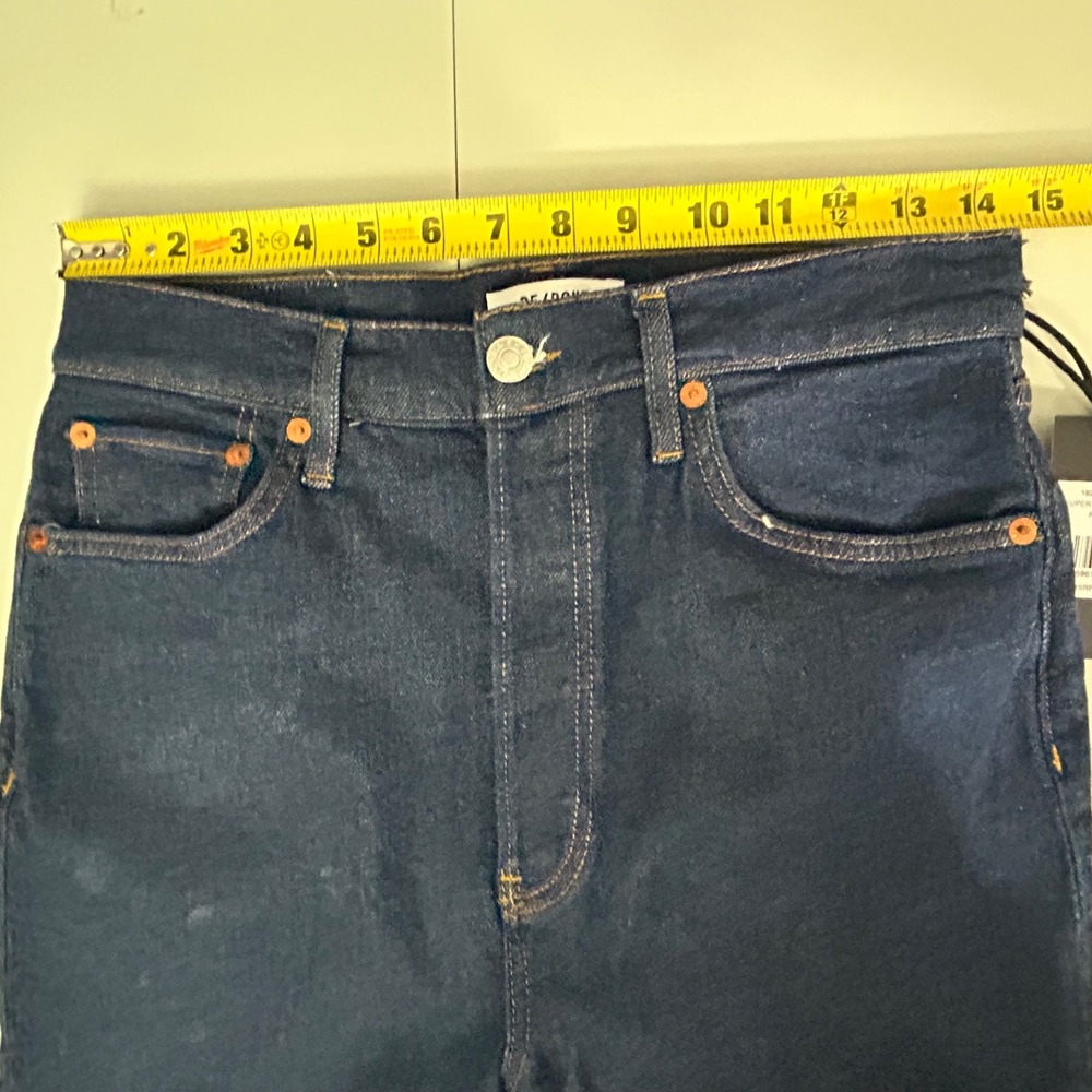 RE/DONE Super High Drain‎ Pipe Jeans 28 Rigid Like Dark Indigo Ankle Zip - Picture 10 of 12